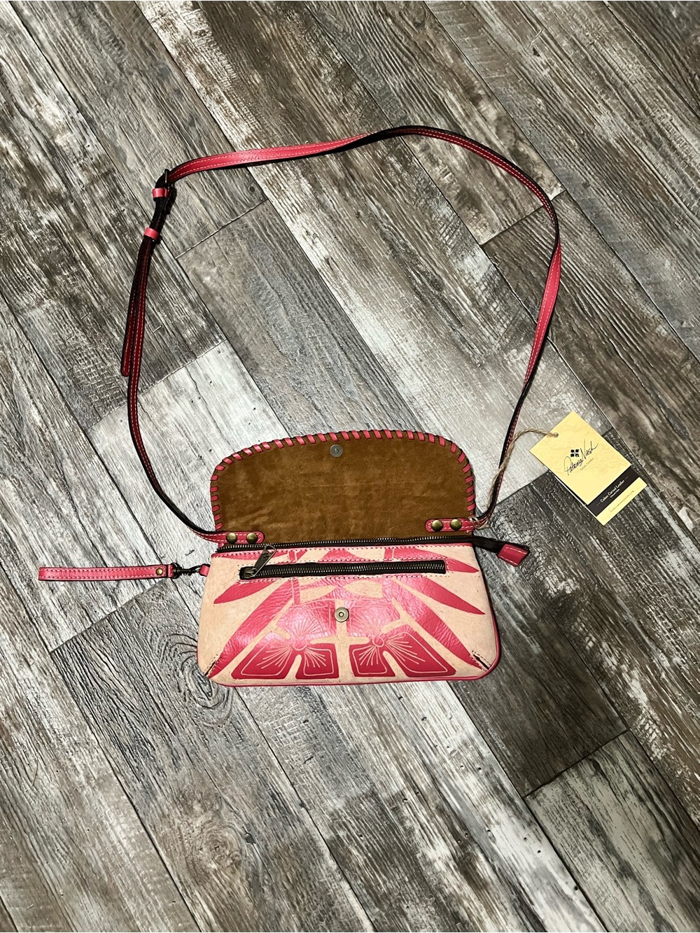 Patricia Nash Baku Crossbody Clutch Cuban Carved Pink Tooled Leather NWT